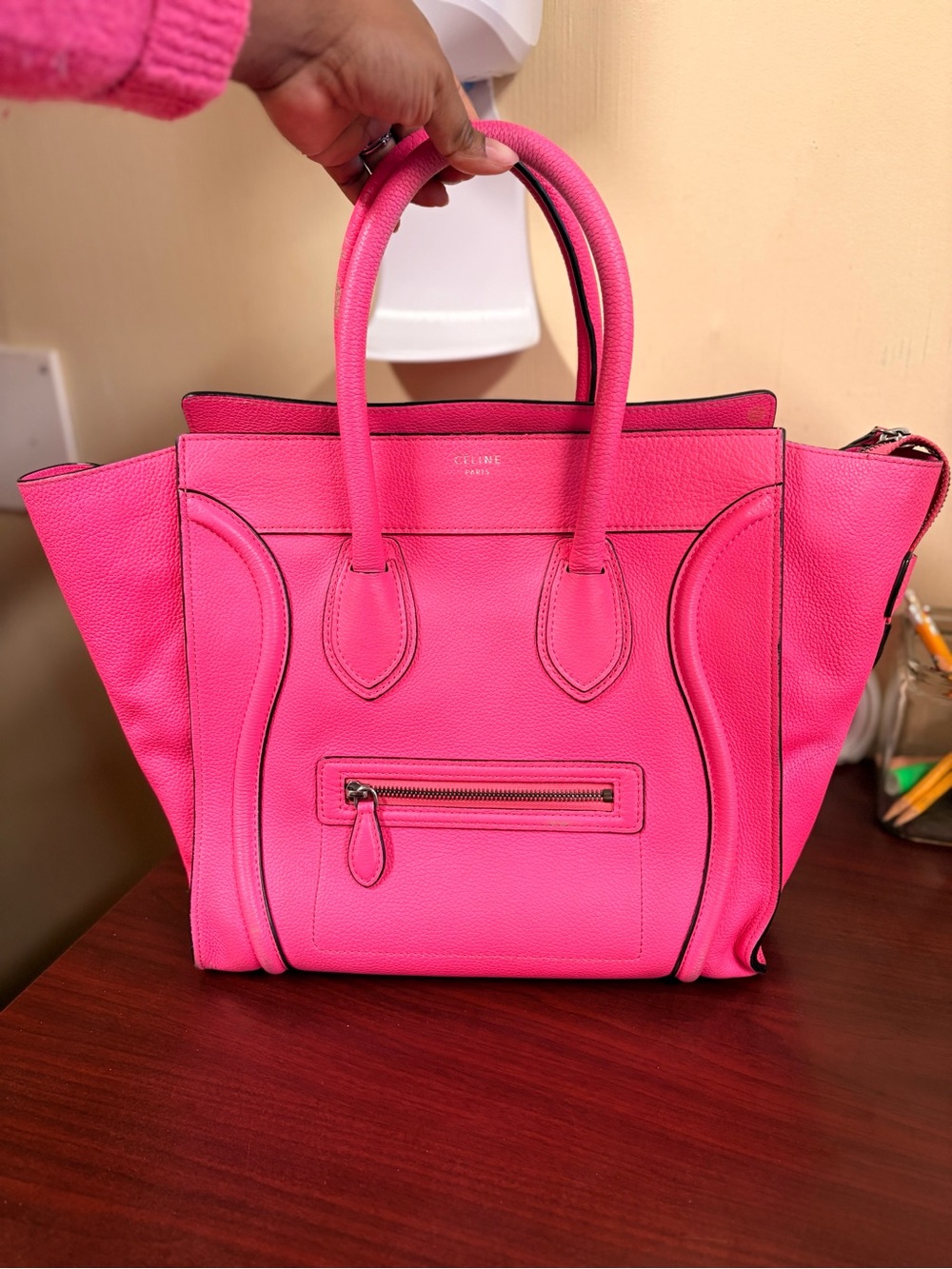 Pink Leather Tote Bag